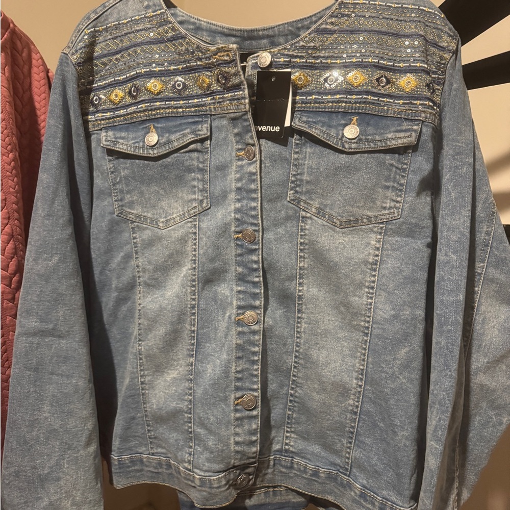 Avenue Blue Denim Jacket with Gold Accents